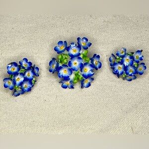 Blue Dresden Floral Brooch and Earring Set